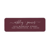Elegante Script Burgundy Wedding Rücksendeadresse (Vorne)