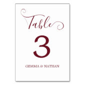 Elegante Script Burgundy Wedding Tischnummer Card (Rückseite)