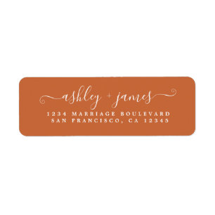 Elegante Script Burnt Orange Wedding Rücksendeadre