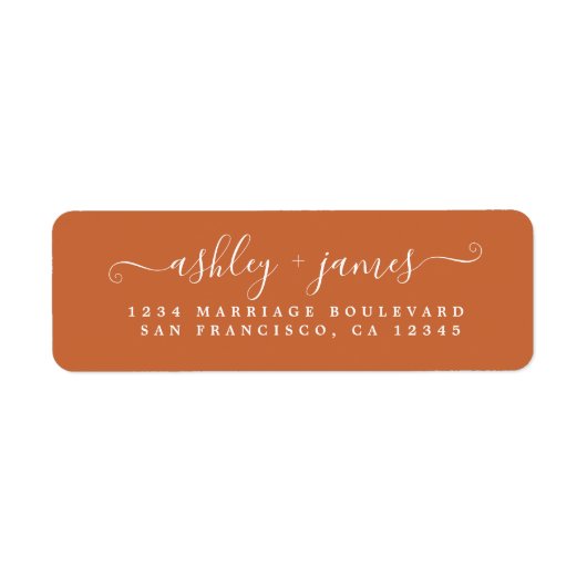 Elegante Script Burnt Orange Wedding Rücksendeadre (Vorne)