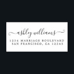 Elegante Script Calligrafy Name Address Permastempel<br><div class="desc">Chic, moderne Rücksendeadresse mit einfachem Namen, selbstfarbige Briefmarke mit Ihrem Namen in eleganter handgeschriebener Schrift Kalligraphie und moderner Typografie. Fügen Sie einfach Ihren Namen und Ihre Adresse zu all Ihren Einladungen hinzu. Exklusiv für Sie entworfen von Happy Dolphin Studio. Wenn Sie Hilfe oder passende Produkte benötigen, kontaktieren Sie uns bitte...</div>