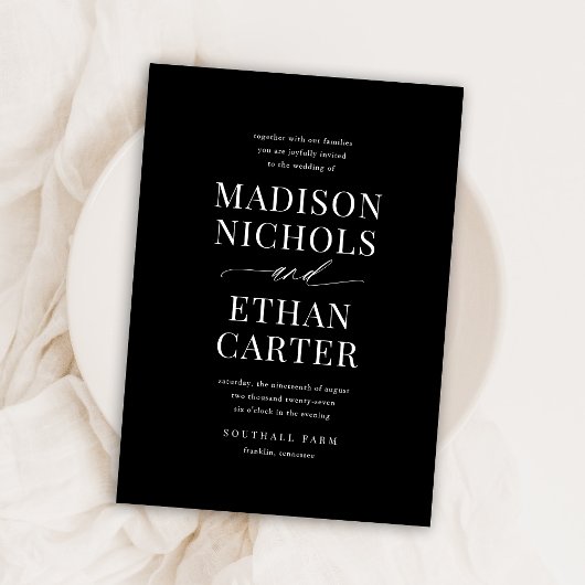 Elegante Script Calligraphy Black Wedding Einladung