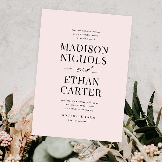 Elegante Script Calligraphy Blush Pink Wedding Einladung