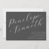 Elegante Script Calligraphy Charcoal Gray Wedding Einladung (Vorderseite)