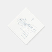 Elegante Script Calligraphy Dusty Blue Boys Taufe Serviette (Ecke)