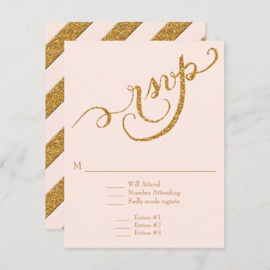 Elegante Script Calligraphy Gold Glitzer Wedding RSVP Karte (Vorne/Hinten)