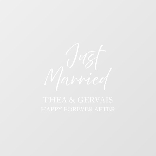 Elegante Script Calligraphy Just Married Wedding Fensteraufkleber (Blatt)