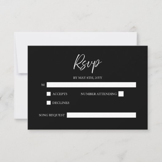 Elegante Script Calligraphy Minimal Black Wedding RSVP Karte (Vorderseite)