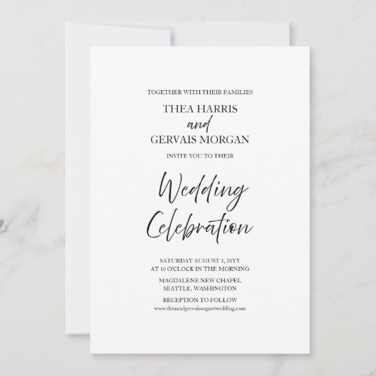 Elegante Script Calligraphy Minimal White Wedding Einladung (Vorderseite)