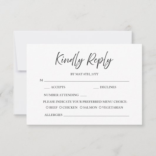 Elegante Script Calligraphy Minimal White Wedding RSVP Karte (Vorderseite)