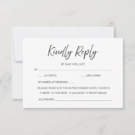 Elegante Script Calligraphy Minimal White Wedding RSVP Karte