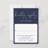 Elegante Script Calligraphy Navy Blue Wedding RSVP Karte (Vorderseite)