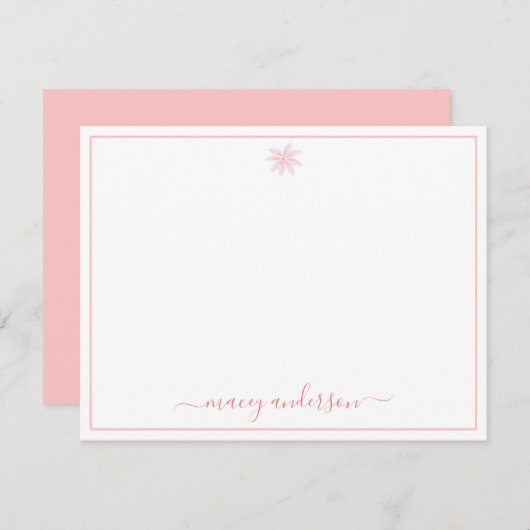 Elegante Script Calligraphy Pink Daisy Mitteilungskarte (Vorne/Hinten)
