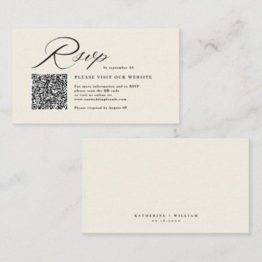 Elegante Script Calligraphy & QR Code Wedding RSVP Begleitkarte (Vorne/Hinten)