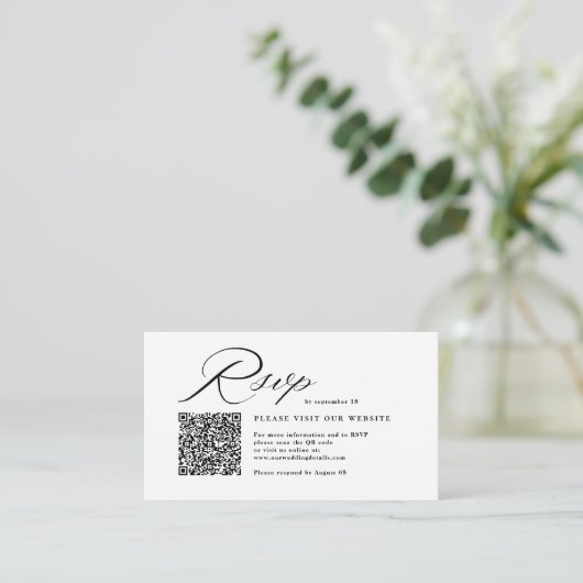 Elegante Script Calligraphy & QR Code Wedding RSVP Begleitkarte (Stehend Vorderseite)