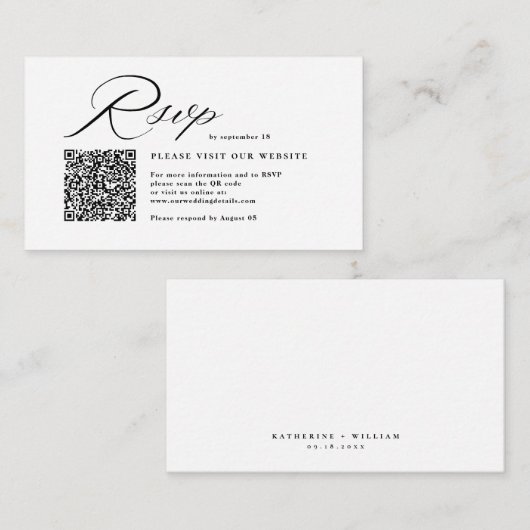Elegante Script Calligraphy & QR Code Wedding RSVP Begleitkarte (Vorne/Hinten)