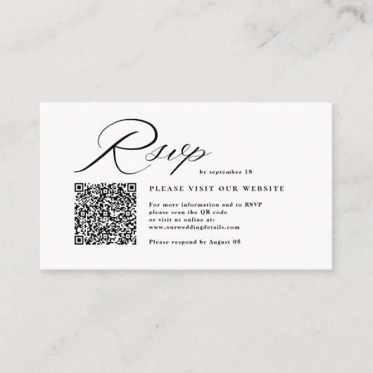 Elegante Script Calligraphy & QR Code Wedding RSVP Begleitkarte (Vorderseite)