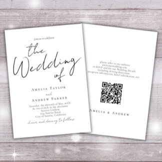 Elegante Script Calligraphy Simple QR Code Hochzei Einladung