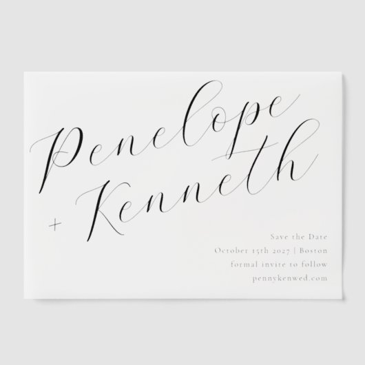 Elegante Script Calligraphy Stilvolle White Weddin Pergament Einladungen (Vorderseite)