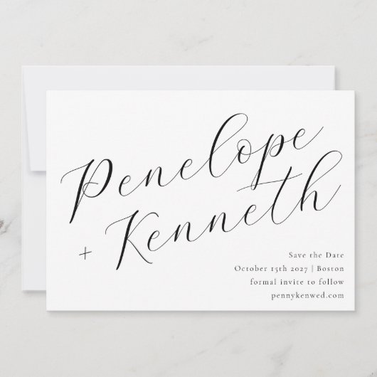 Elegante Script Calligraphy Stilvolle White Weddin Save The Date (Vorderseite)
