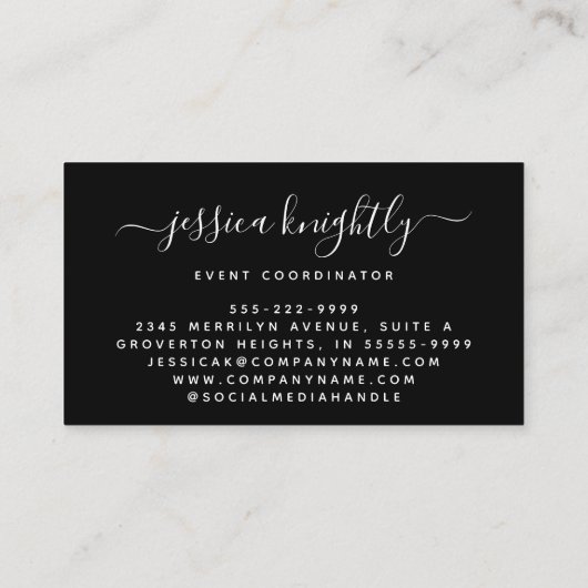 Elegante Script Calligraphy Swash Minimalistisch Visitenkarte (Rückseite)
