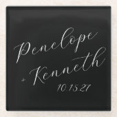 Elegante Script Calligraphy Wedding Custom Black Glasuntersetzer (Vorderseite)
