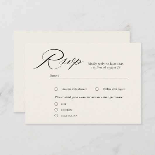 Elegante Script Calligraphy Wedding RSVP Cards Begleitkarte (Vorne/Hinten)