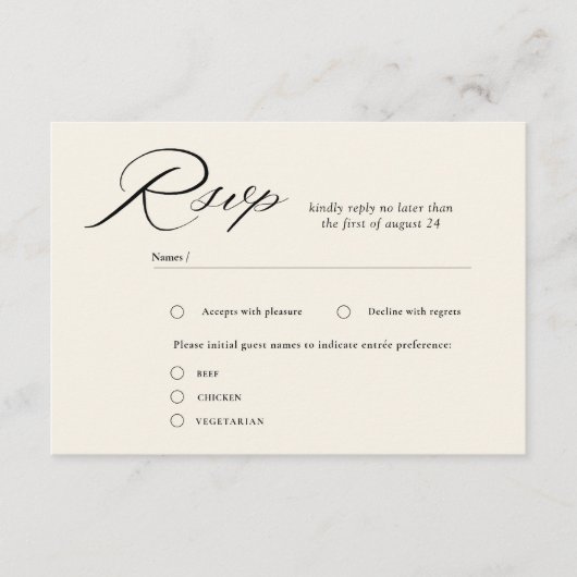 Elegante Script Calligraphy Wedding RSVP Cards Begleitkarte (Vorderseite)