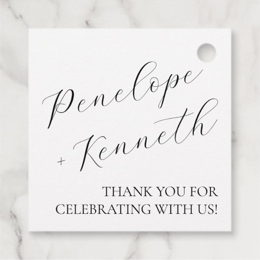 Elegante Script Calligraphy White Wedding Custom Geschenkanhänger (Rückseite)