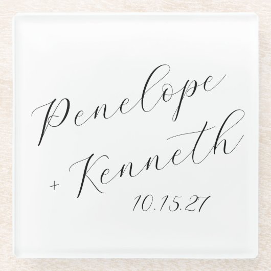 Elegante Script Calligraphy White Wedding Custom Glasuntersetzer (Vorderseite)