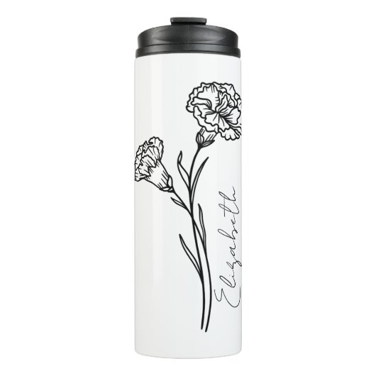 Elegante Script Carnation Januar Geburtsname Blume Thermosbecher (Vorderseite)