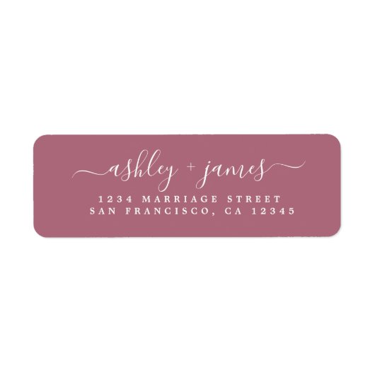 Elegante Script Cassis Wedding Rücksendeadresse (Vorne)