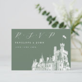 Elegante Script Castle Sage Green Wedding RSVP Karte (Stehend Vorderseite)