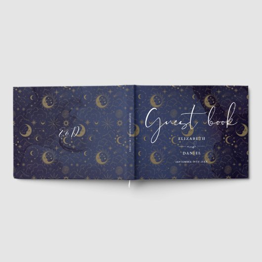 Elegante Script Celestial Mystical Wedding Gästebuch (Voll)