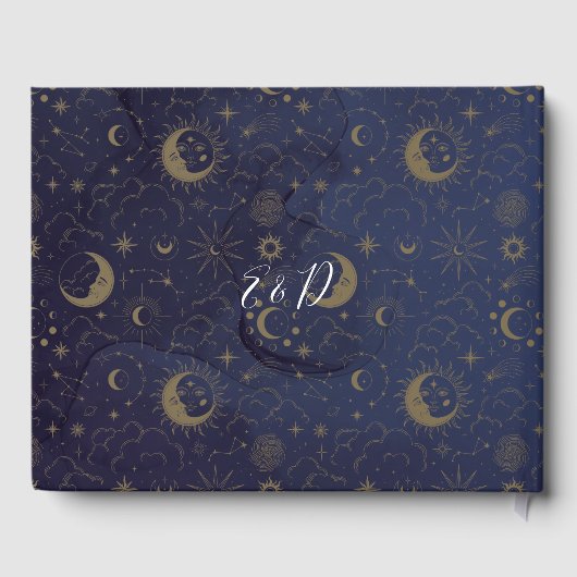 Elegante Script Celestial Mystical Wedding Gästebuch (Rückseite)