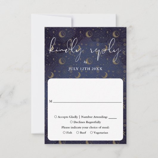 Elegante Script Celestial Mystical Wedding RSVP Karte (Vorderseite)