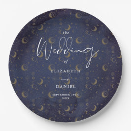 Elegante Script Celestial Stars and Moons Wedding Pappteller