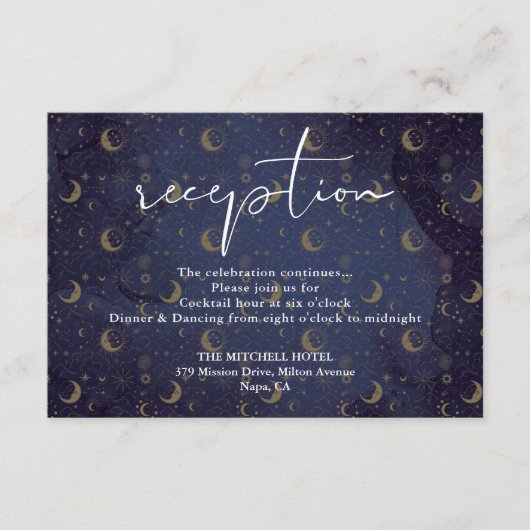 Elegante Script Celestial Wedding Reception Begleitkarte (Vorderseite)