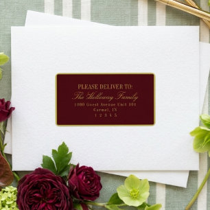 Elegante Script Chartreuse Burgunderrot Formale Ho Adressaufkleber