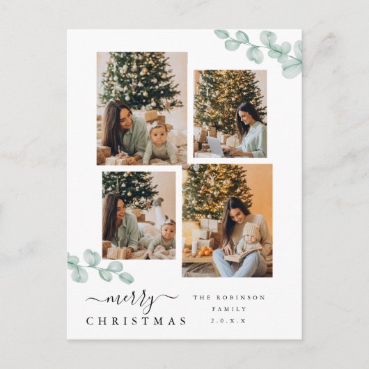 Elegante Script Chic Botanische Weihnachtskollekti Postkarte (Vorderseite)