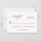 Elegante Script Chic Burgundy Minimale Hochzeit RSVP Karte (Vorderseite)