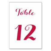 Elegante Script Chic White Red Bride Wedding Party Tischnummer (Vorderseite)
