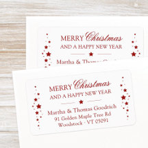 Elegante Script Christmas Red Stars Rücksendeadres