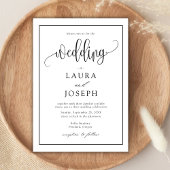Elegante Script Classic Black and White Wedding Einladung