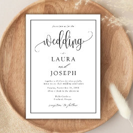 Elegante Script Classic Black and White Wedding Einladung