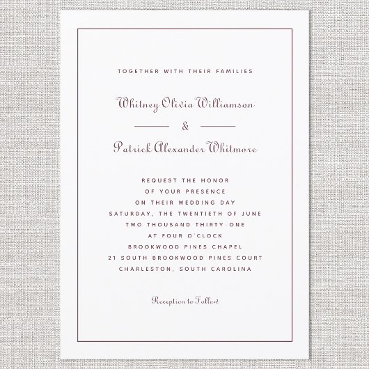 Elegante Script Classic Burgundy Formal Hochzeiten Einladung
