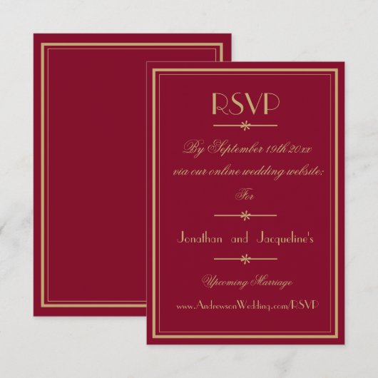 Elegante Script Classic Chic Burgundy Wedding RSVP Karte (Vorne/Hinten)