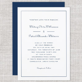 Elegante Script Classic Navy Weiße Hochzeiten Einladung