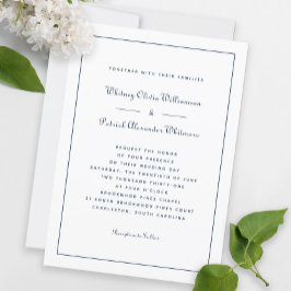 Elegante Script Classic Navy Weiße Hochzeiten Einladung