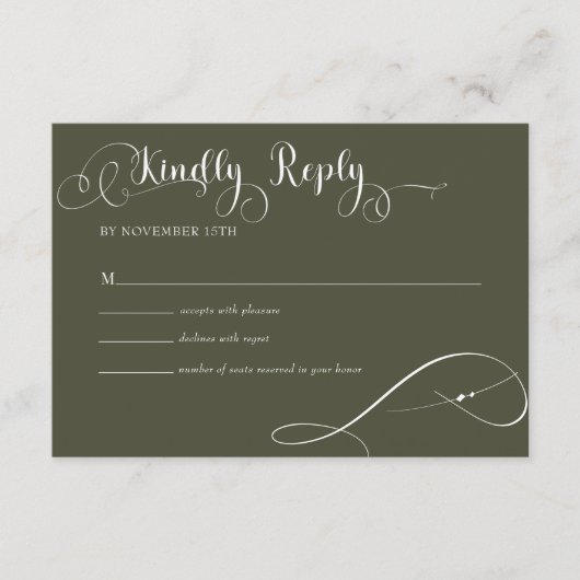 Elegante Script Classic Wedding Antwort Begleitkarte (Vorderseite)